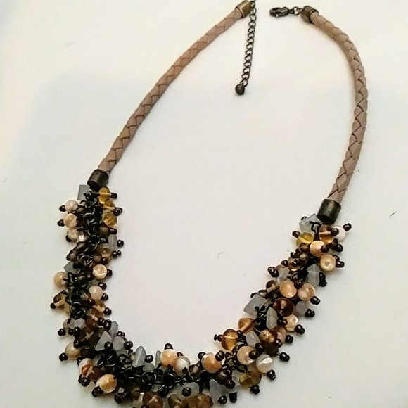 Jewelry - 3/$18 Denim & Creme Colored Leather Necklace